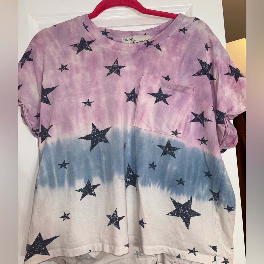 Vintage Havana star crop top t shirt. Blue, white and purple dip dye